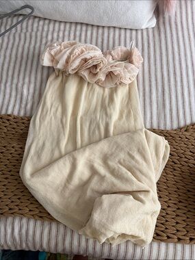 *FLAWED*Viral Zara Strapless Ruffle Top Maxi Dress in Soft Cream and Beige